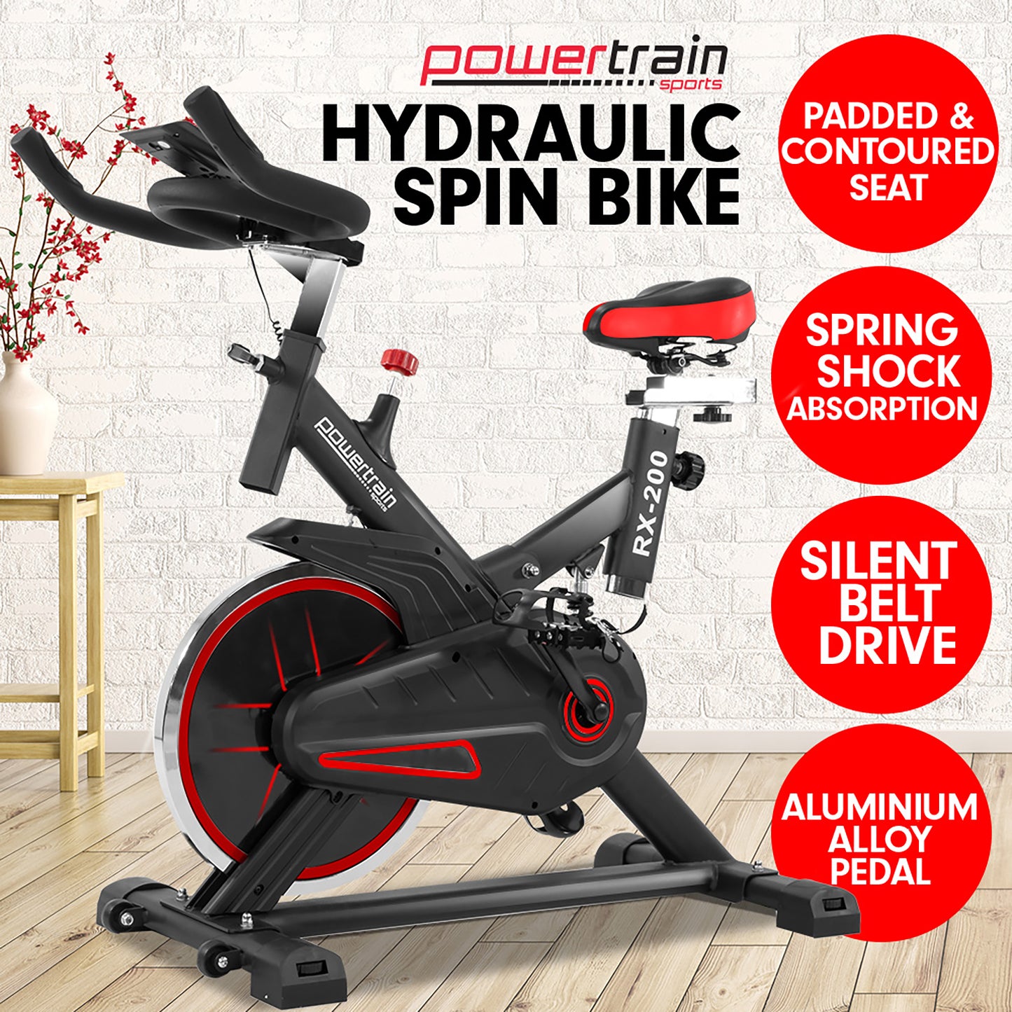 Powertrain RX-200 Exercise Spin Bike Cardio Cycling - Red