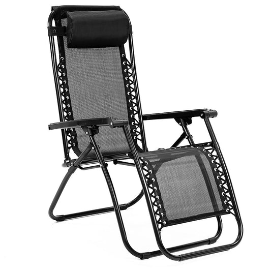 Wallaroo Zero Gravity Reclining Deck Lounge Sun Beach Chair Outdoor Folding Camping - Black
