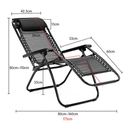 Tumbona reclinable de gravedad cero Wallaroo, silla de playa plegable para exteriores, para acampar, color negro