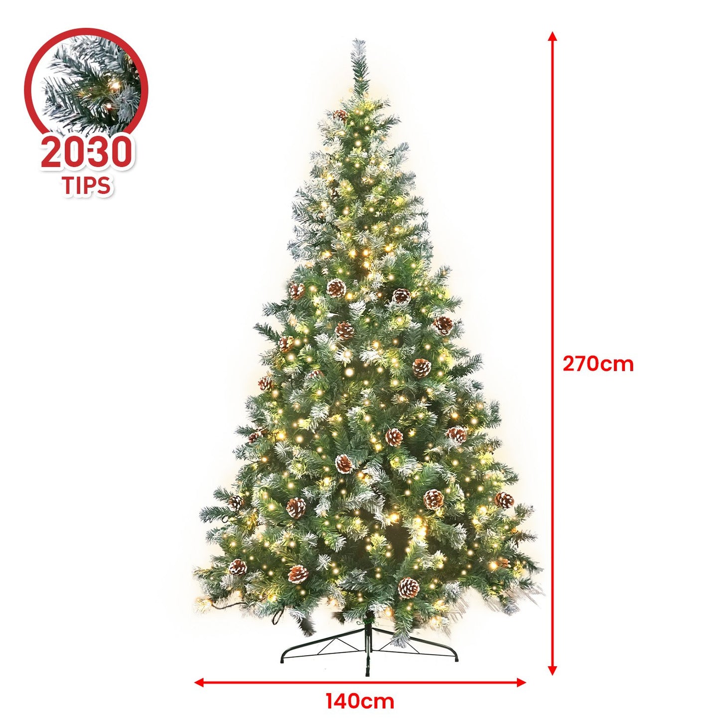 Christabelle 2.7m Pre Lit LED Christmas Tree Decor with Pine Cones Xmas Decorations