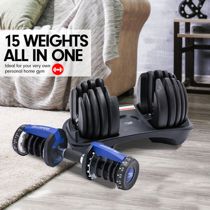 Powertrain 48KG Adjustable Dumbbell Set With Stand Blue