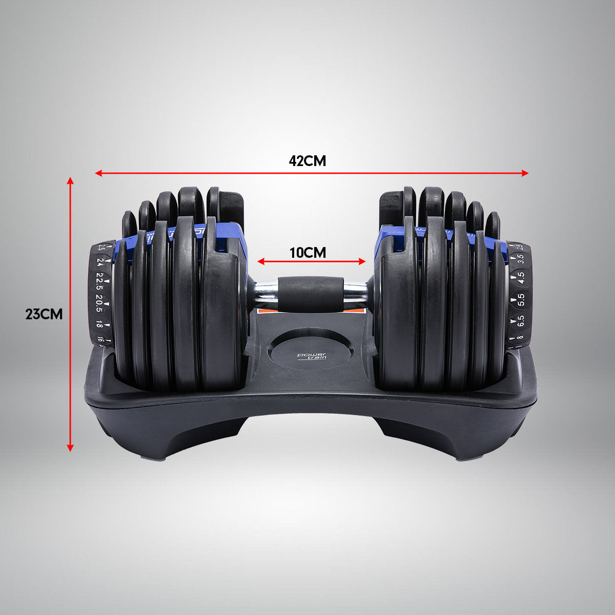 Powertrain 48KG Adjustable Dumbbell Set With Stand Blue
