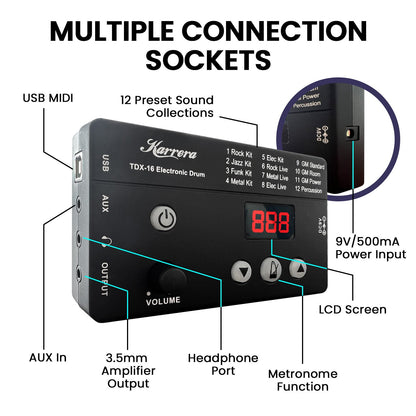 Karrera TDX-16 电子鼓套件带踏板