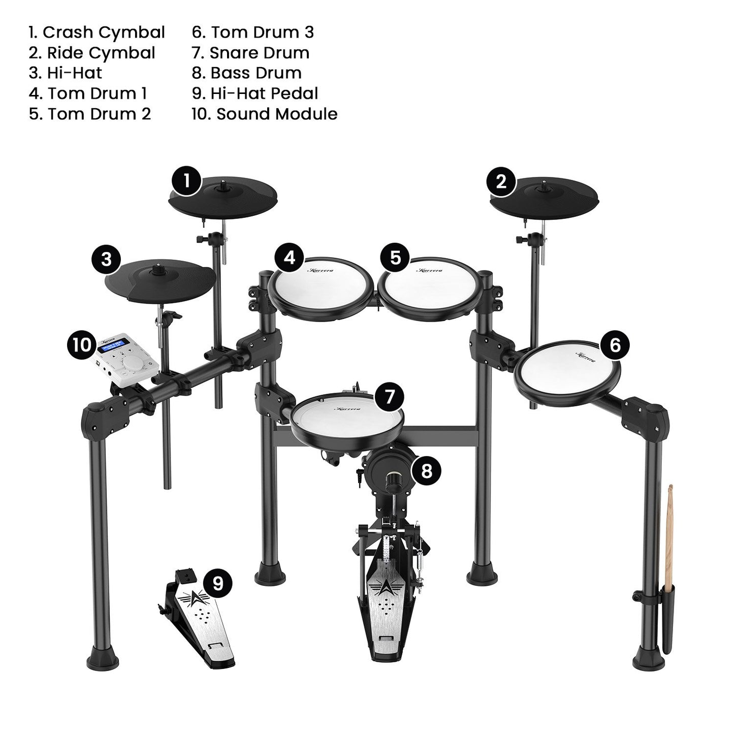 Karrera X23 Electronic Drum Kit With Quiet Mesh Drum Heads, Editable Sound Kits, Kick Pedal And Silicone Kick Drum, Usb Midi And 420 Sound