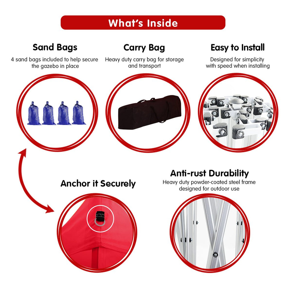 Wallaroo Gazebo Tent Marquee 3x3 PopUp Outdoor Red