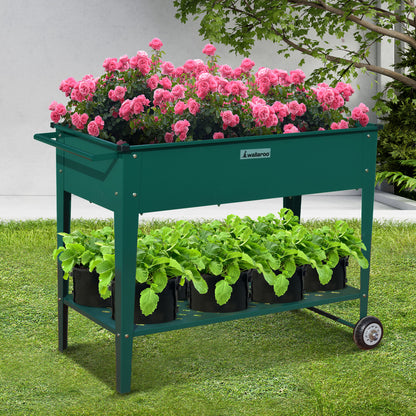 Wallaroo Garden Bed Cart 高架花盆箱 108.5 x 50.5 x 80cm 镀锌钢 - 绿色