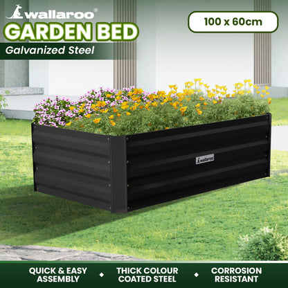 Jardinera Wallaroo de 100 x 60 x 30 cm en acero galvanizado, color negro