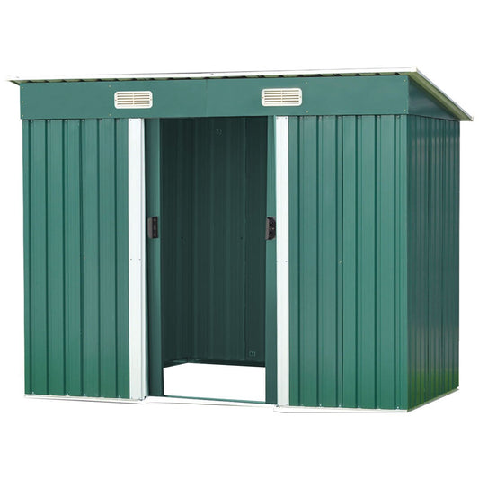 Wallaroo 4ft x 8ft Garden Shed with Base Flat Roof Outdoor Storage - Green