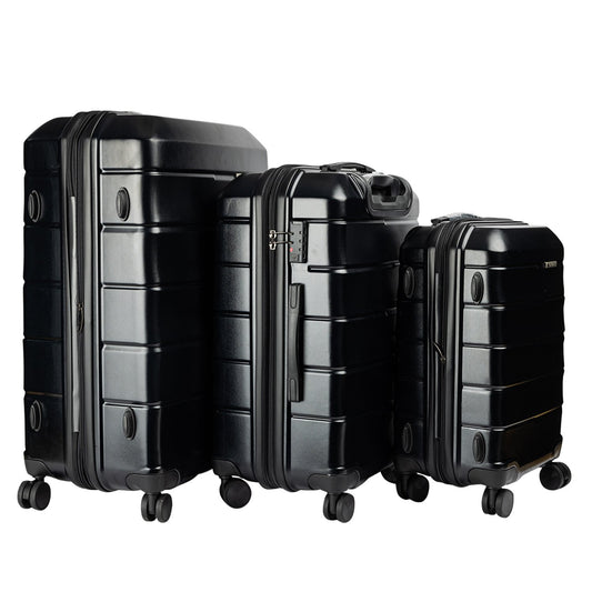 Olympus 3PC Artemis Luggage Set Hard Shell Suitcase ABS+PC Jet Black