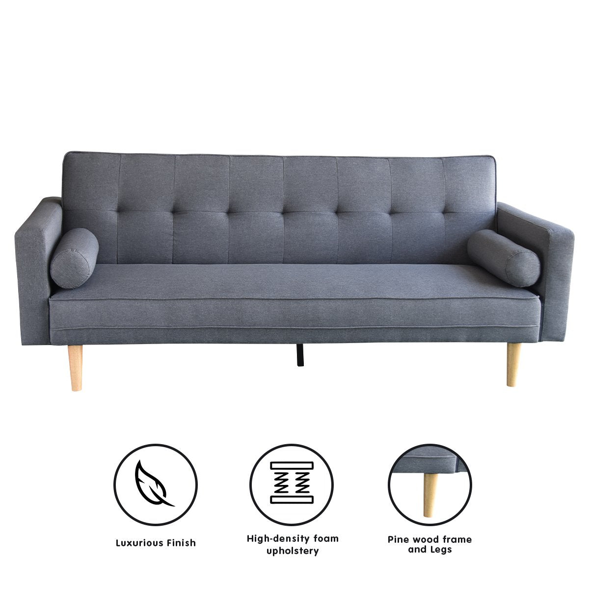 Sarantino Madison Sofa Bed Lounge Couch Futon Furniture Home Dark Grey Linen Suite