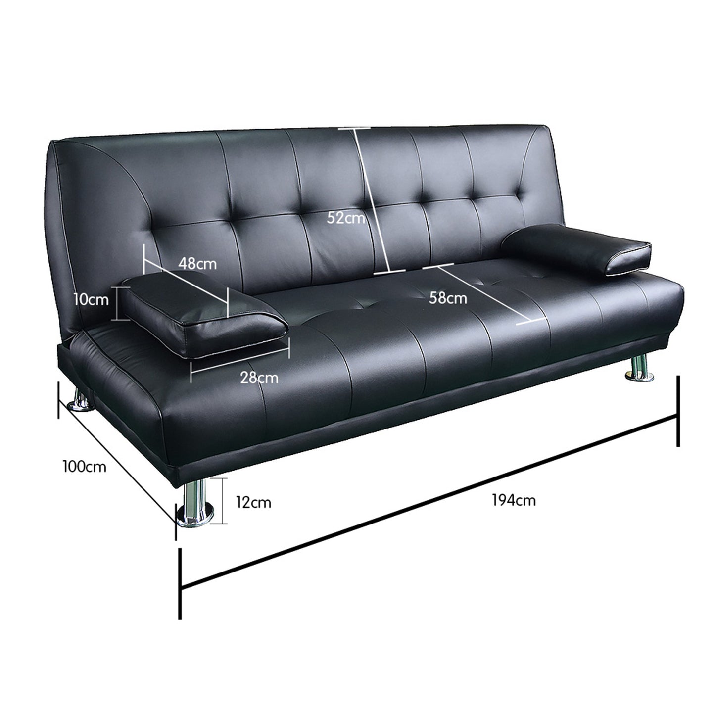Sarantino Manhattan Sofa Bed Faux Leather Lounge Couch Futon Furniture Suite - Black