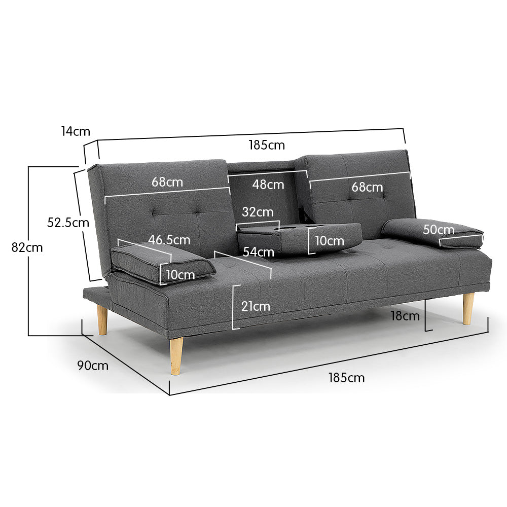 Sarantino Rochester Linen Fabric Sofa Bed Lounge Couch Futon Furniture Suite - Dark Grey