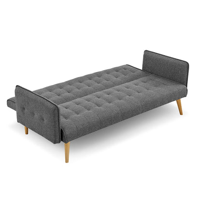 Sofá cama modular de 3 plazas en tejido de lino con reposabrazos en color gris Sarantino