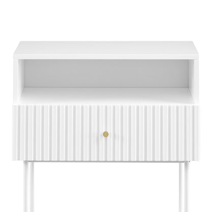 Sarantino Cecil Slender Fluted Bedside Table In White