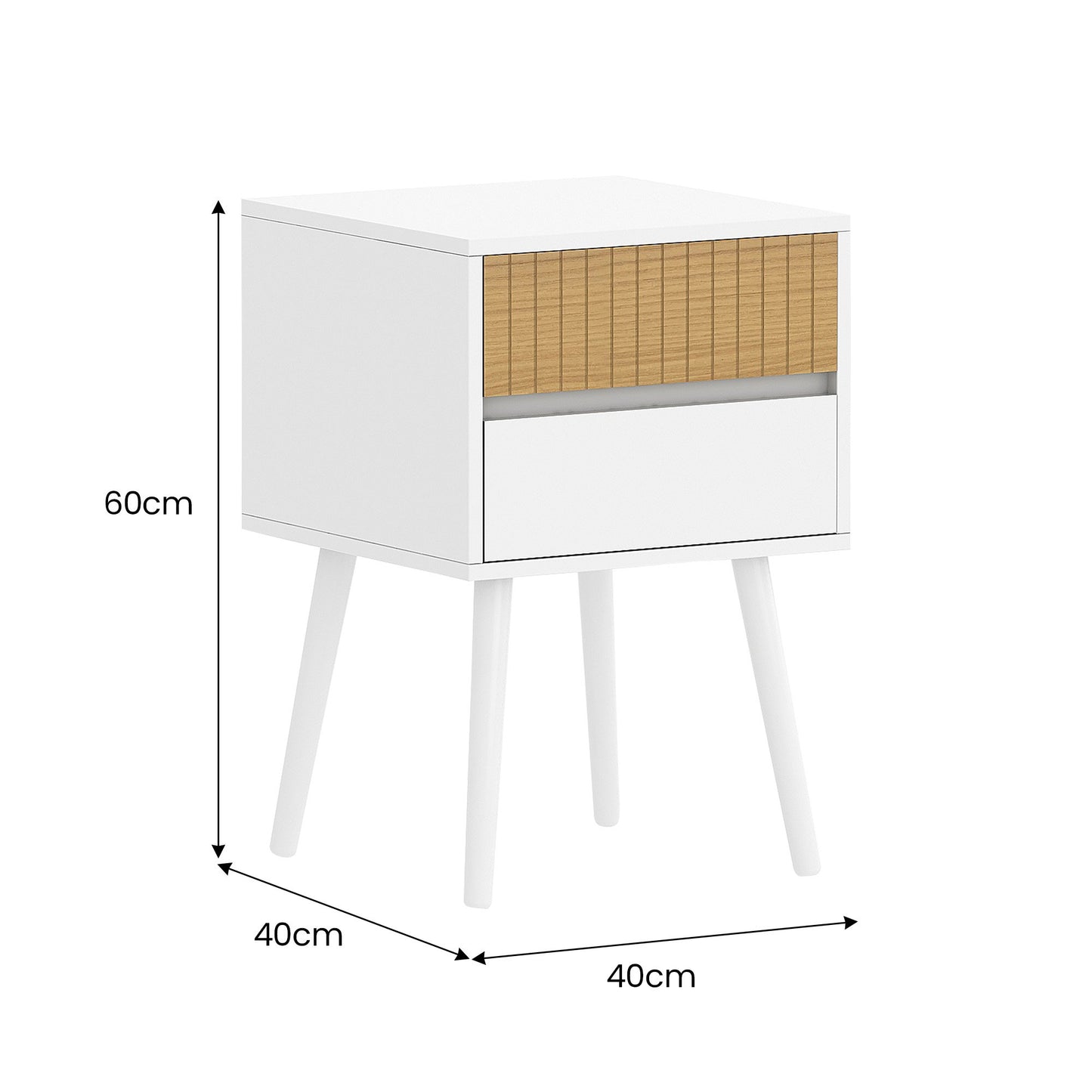 Sarantino Clio Bedside Table Night Stand - White/natural
