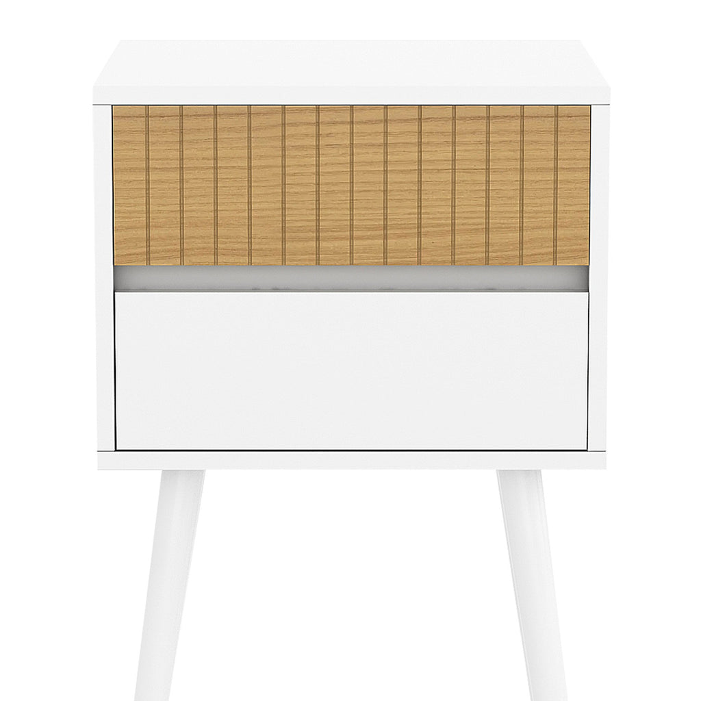 Sarantino Clio Bedside Table Night Stand - White/natural