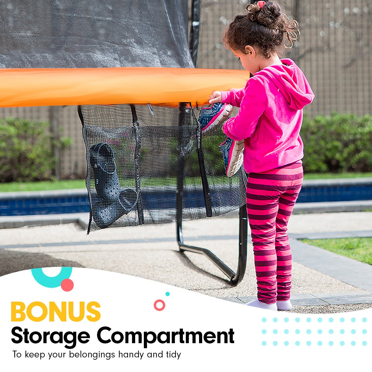 Kahuna 8ft Outdoor Orange Trampoline For Kids And Children Suited For Fitness Exercise Gymnastics With Safety Enclosure Basketball Hoop Set