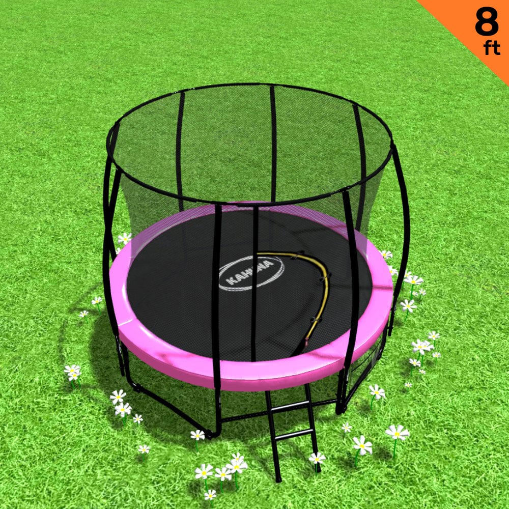 Kahuna 8ft Trampoline Free Ladder Spring Mat Net Safety Pad Cover Round Enclosure Pink