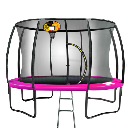 Kahuna 8ft Outdoor Trampoline Kids Children With Safety Enclosure Mat Pad Net Ladder Basketball Hoop Set - Pink