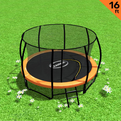 Kahuna 16ft Trampoline Free Ladder Spring Mat Net Safety Pad Cover Round Enclosure - Orange