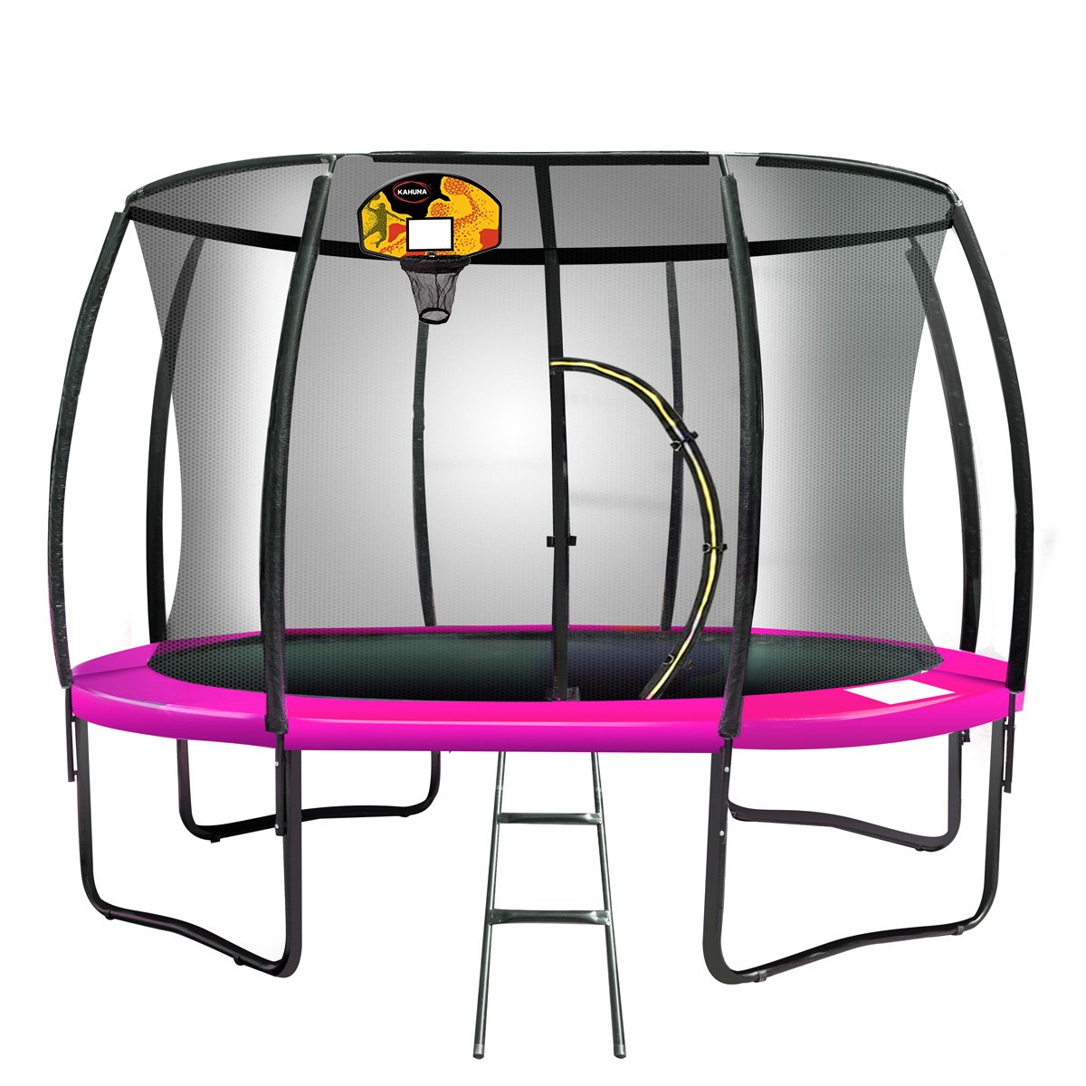 Kahuna 16ft Outdoor Trampoline Kids Children With Safety Enclosure Pad Mat Ladder Basketball Hoop Set - Pink