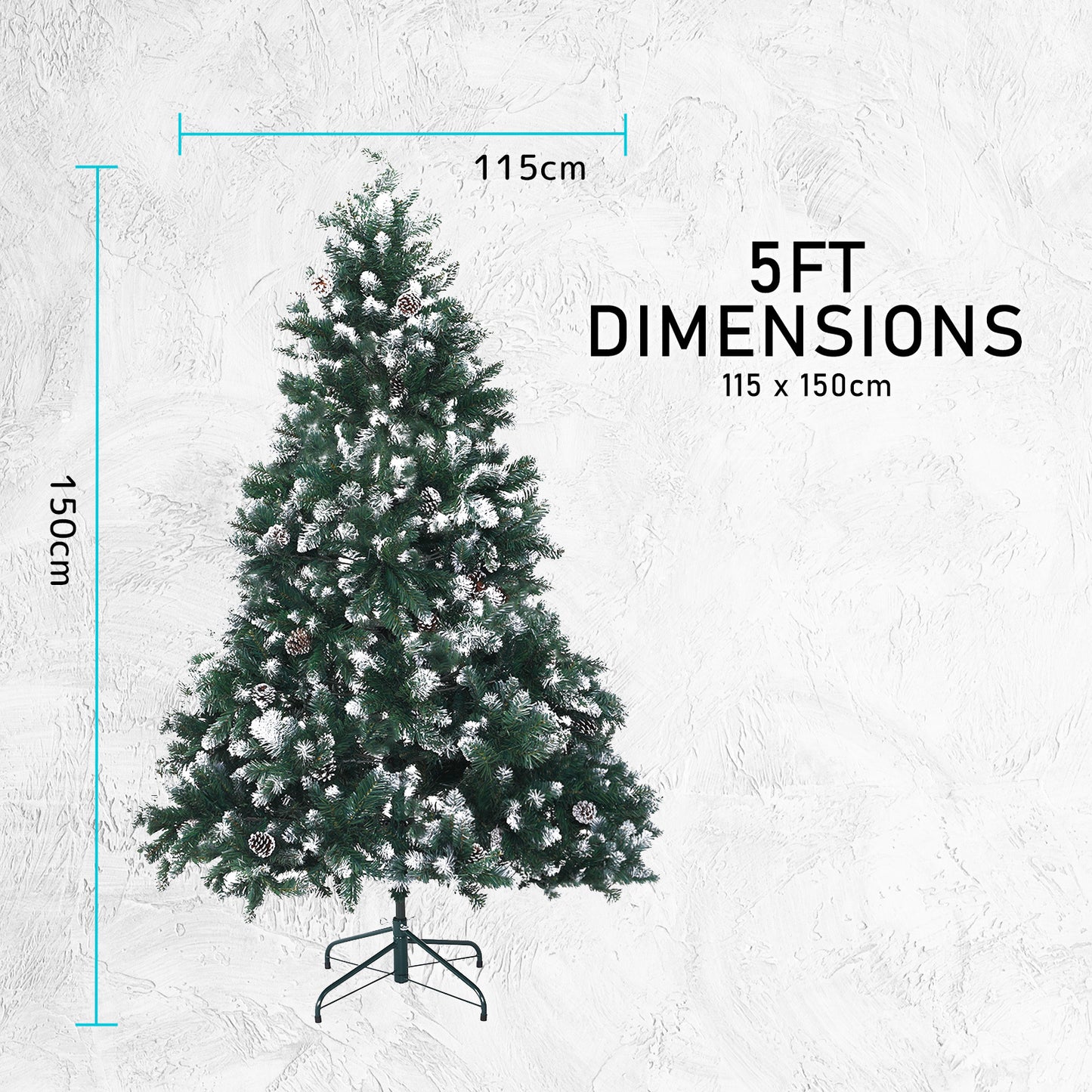 Snowy Christmas Tree Xmas Pine Cones 5Ft 150cm 720 tips + Bauble Balls
