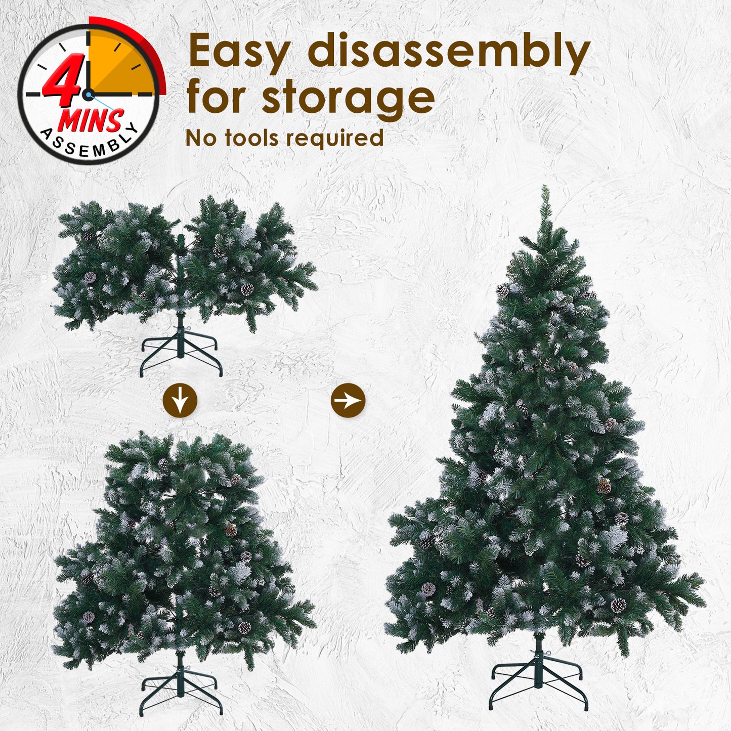 Snowy Christmas Tree Xmas Pine Cones 5Ft 150cm 720 tips GREEN