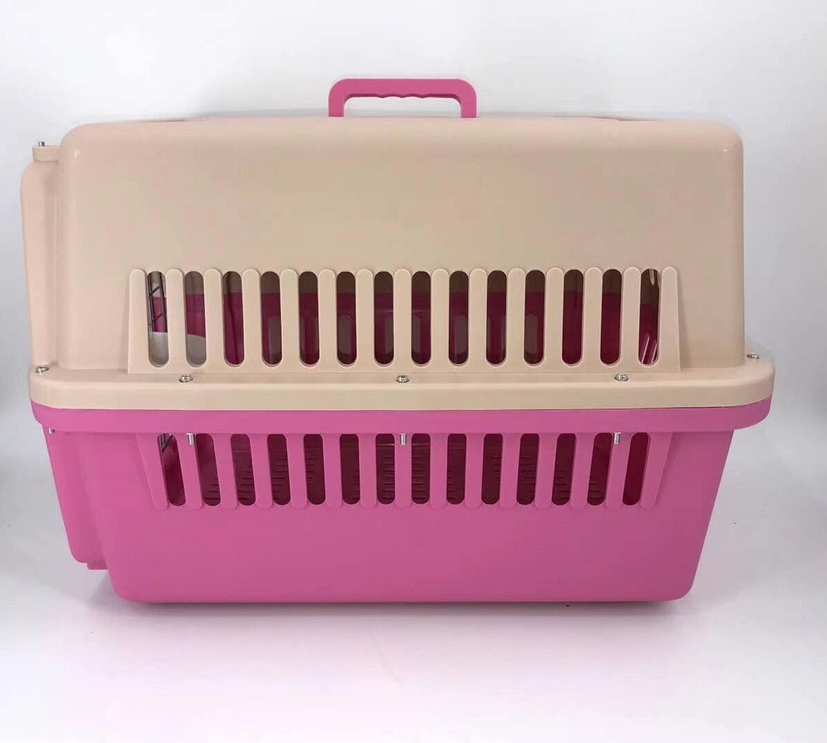 Pink Large Dog Puppy Cat Crate Pet Carrier Cage W Tray, Bowl & Removable Wheels