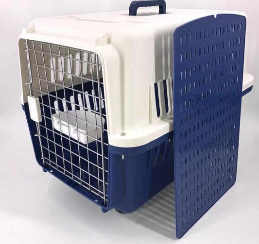 Navy XXL Dog Puppy Cat Crate Pet Carrier Cage W Tray, Bowl & Removable Wheels