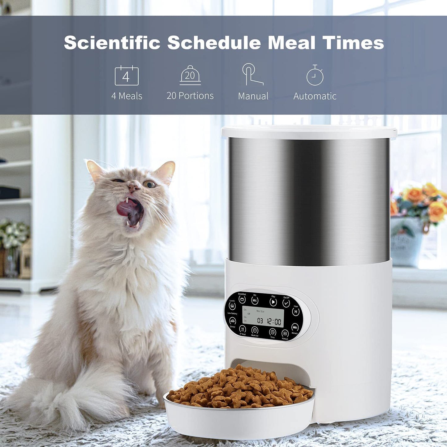 YES4PETS Electric Automatic Pet Dog Cat Rabbit Feeder Stainless Steel 4.5L Dispenser