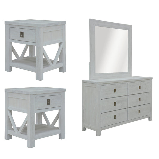 Myer 4pc Set 2 Bedside Dresser Mirror Storage Cabinet Side End Table White Wash