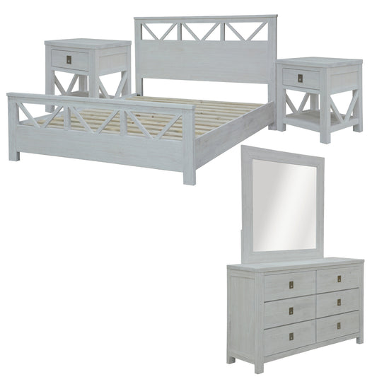 Myer 5pc King Bed Suite Bedside Dresser Bedroom Furniture Package White Wash