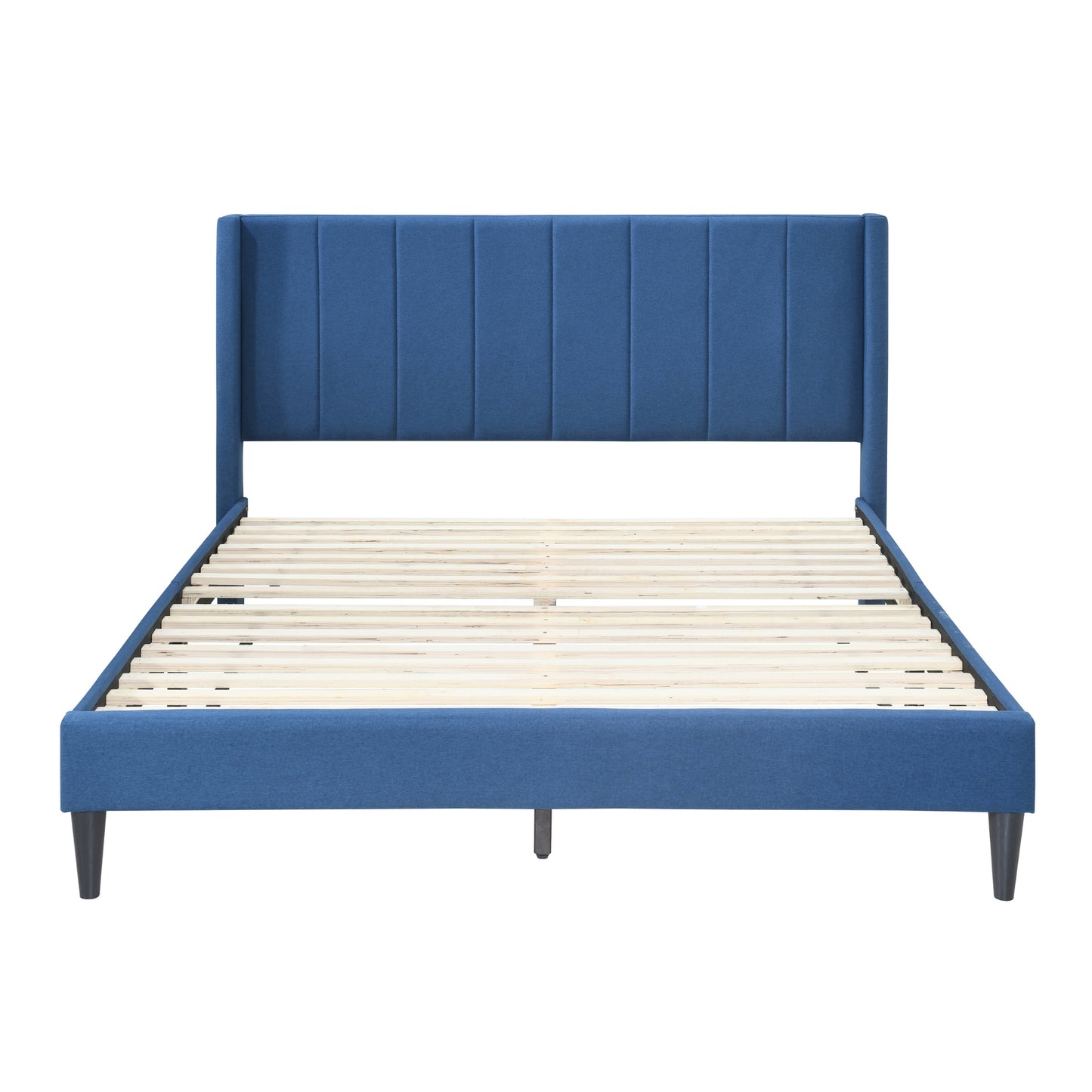 Samson Double Bed Winged Headboard Fabric Upholstered - Blue