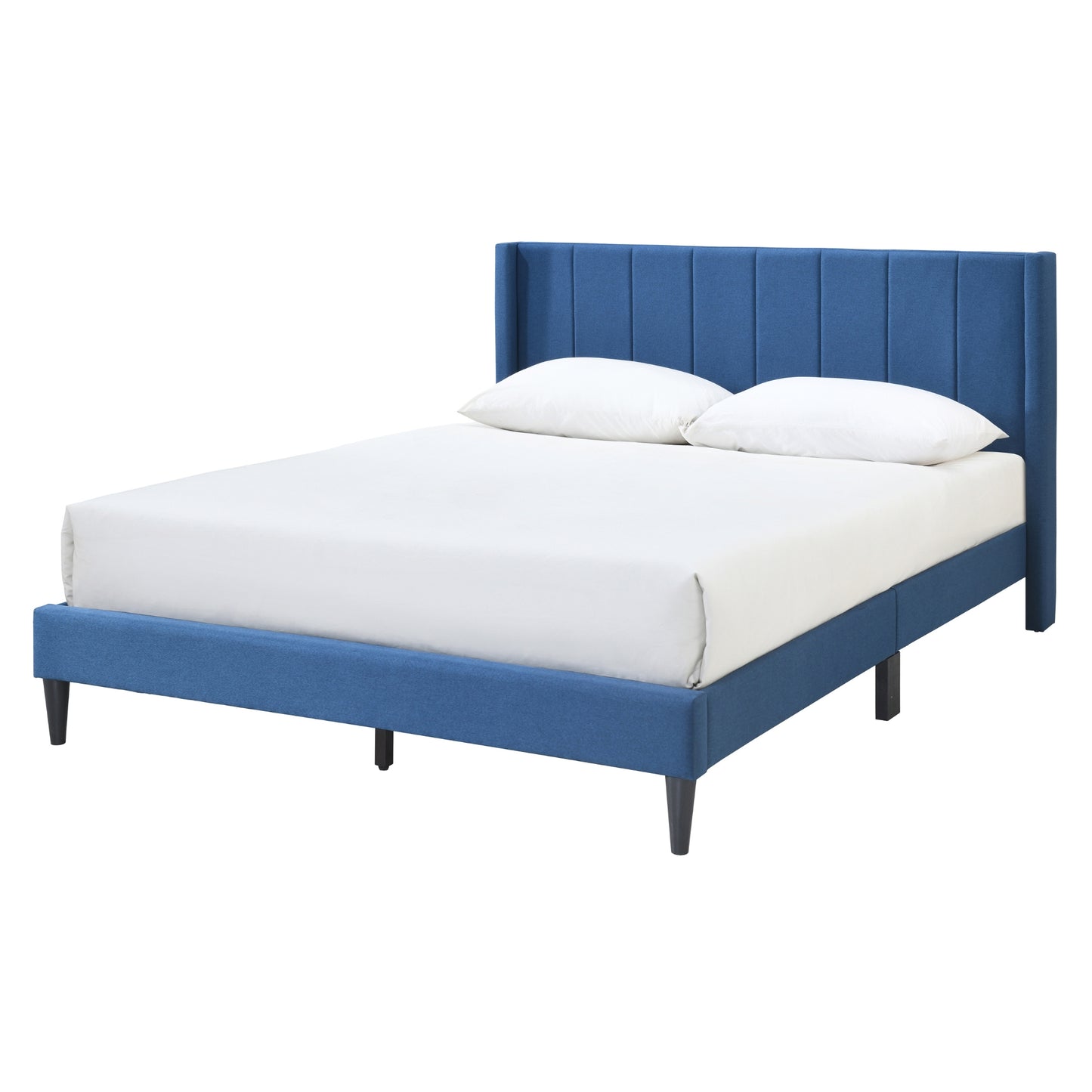 Samson King Bed Winged Headboard Fabric Upholstered - Blue