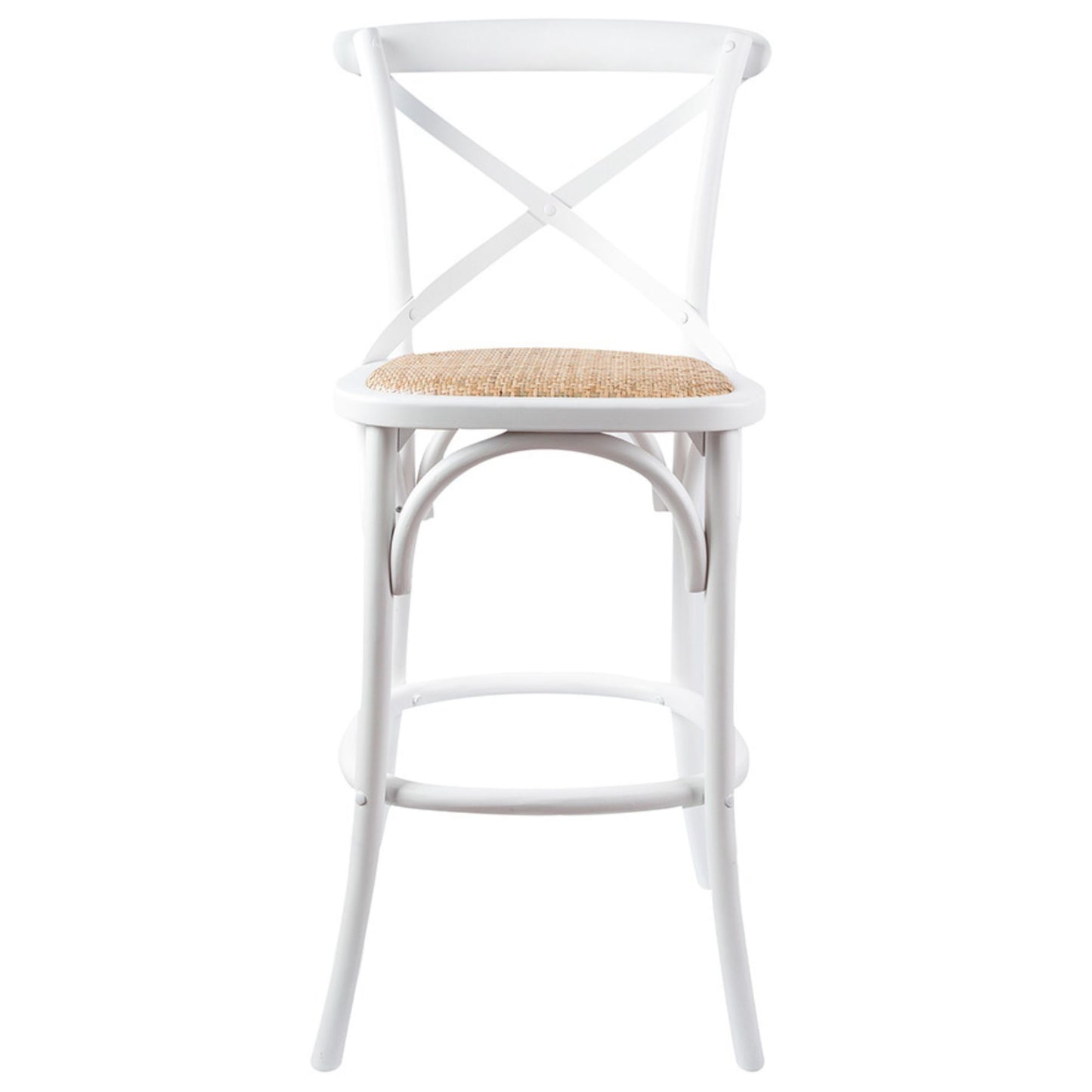 Aster Crossback Bar Stools Dining Chair Solid Birch Timber Rattan Seat - White