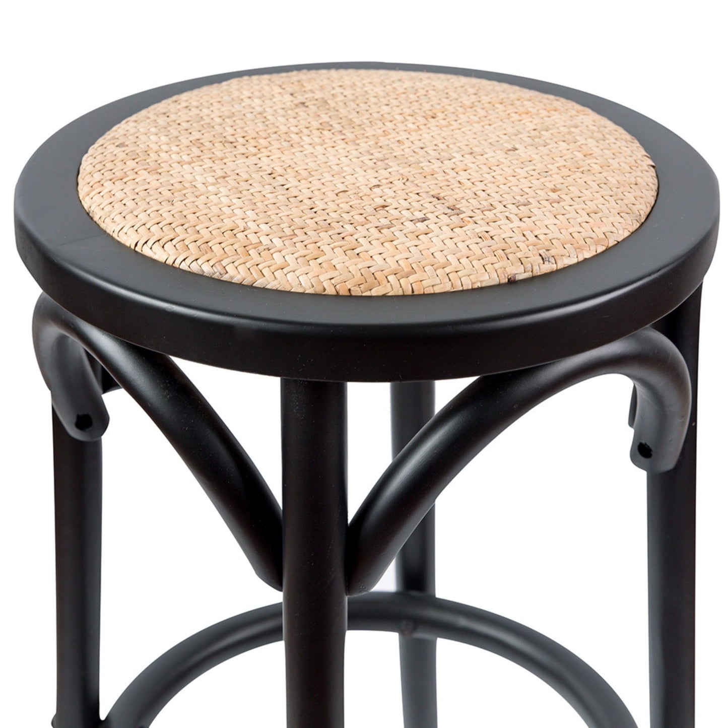 Aster 4pc Round Bar Stools Dining Stool Chair Solid Birch Wood Rattan Seat Black