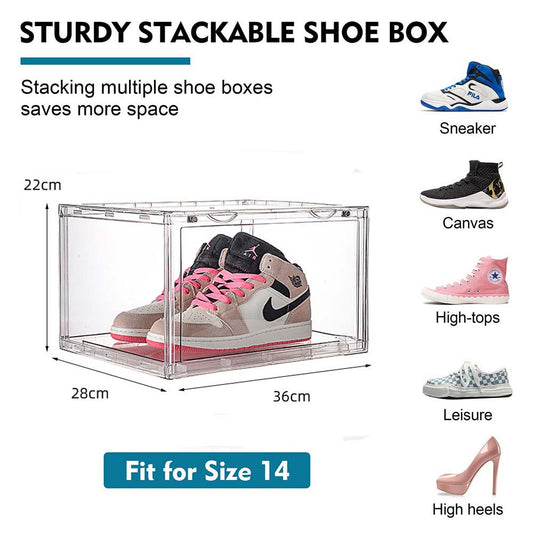6 Pack Large Acrylic Shoe Box Storage Side Door Open Stackable Boxes Transparent Clear Display Case
