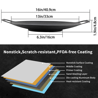 Parrilla coreana antiadherente de 6 capas, redonda de 40 cm, para cocinar en interiores o exteriores