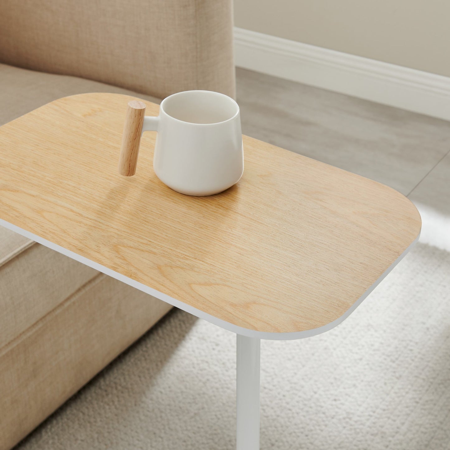 DEANNA Side Table in White and Light Oak