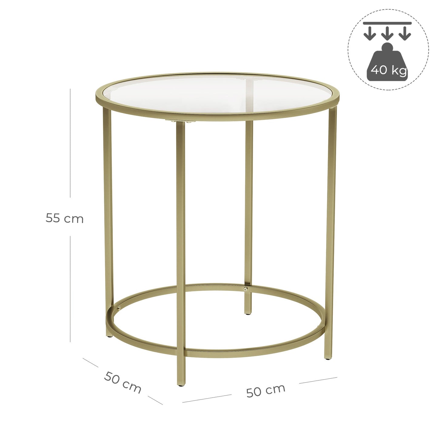 VASAGLE Round Side Table with Tempered Glass Top