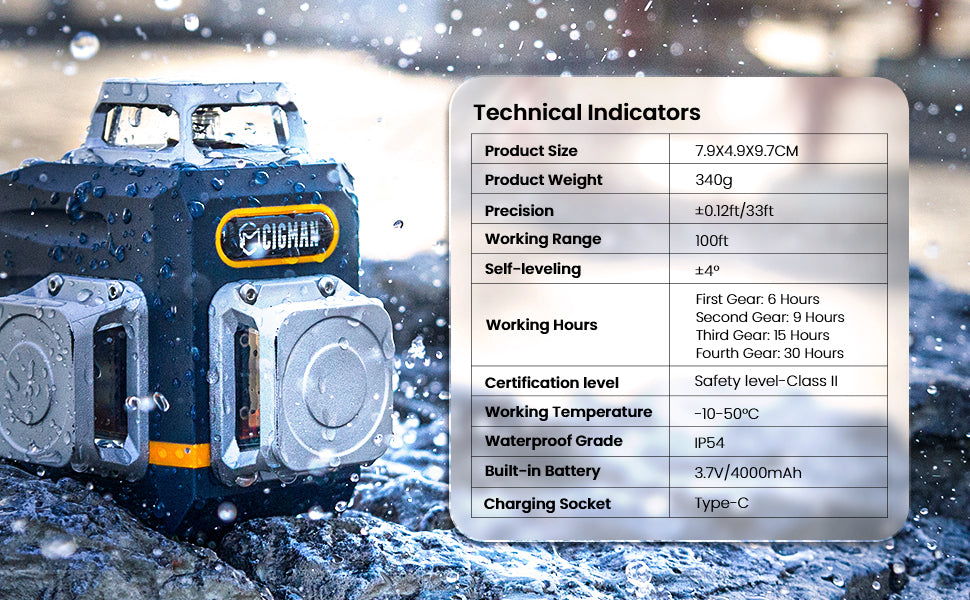 CIGMAN Laser Level Self Leveling 3x360° 3D Green Cross Line for Construction and Picture Hanging, Rechargeable battery, Remote Controller, Magnetic Rotating Stand Included