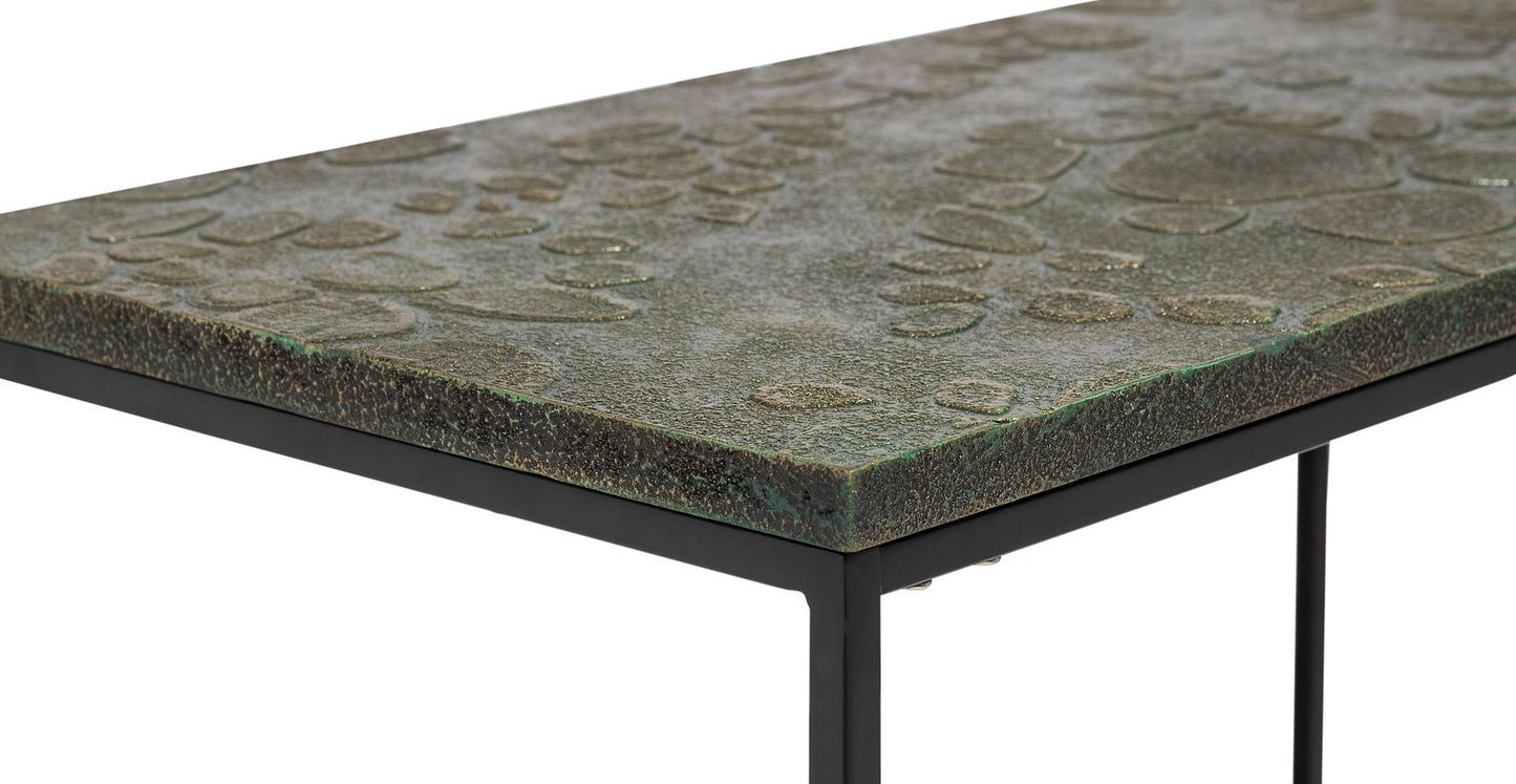 Black Sofa Side Table with Textured Wood Top