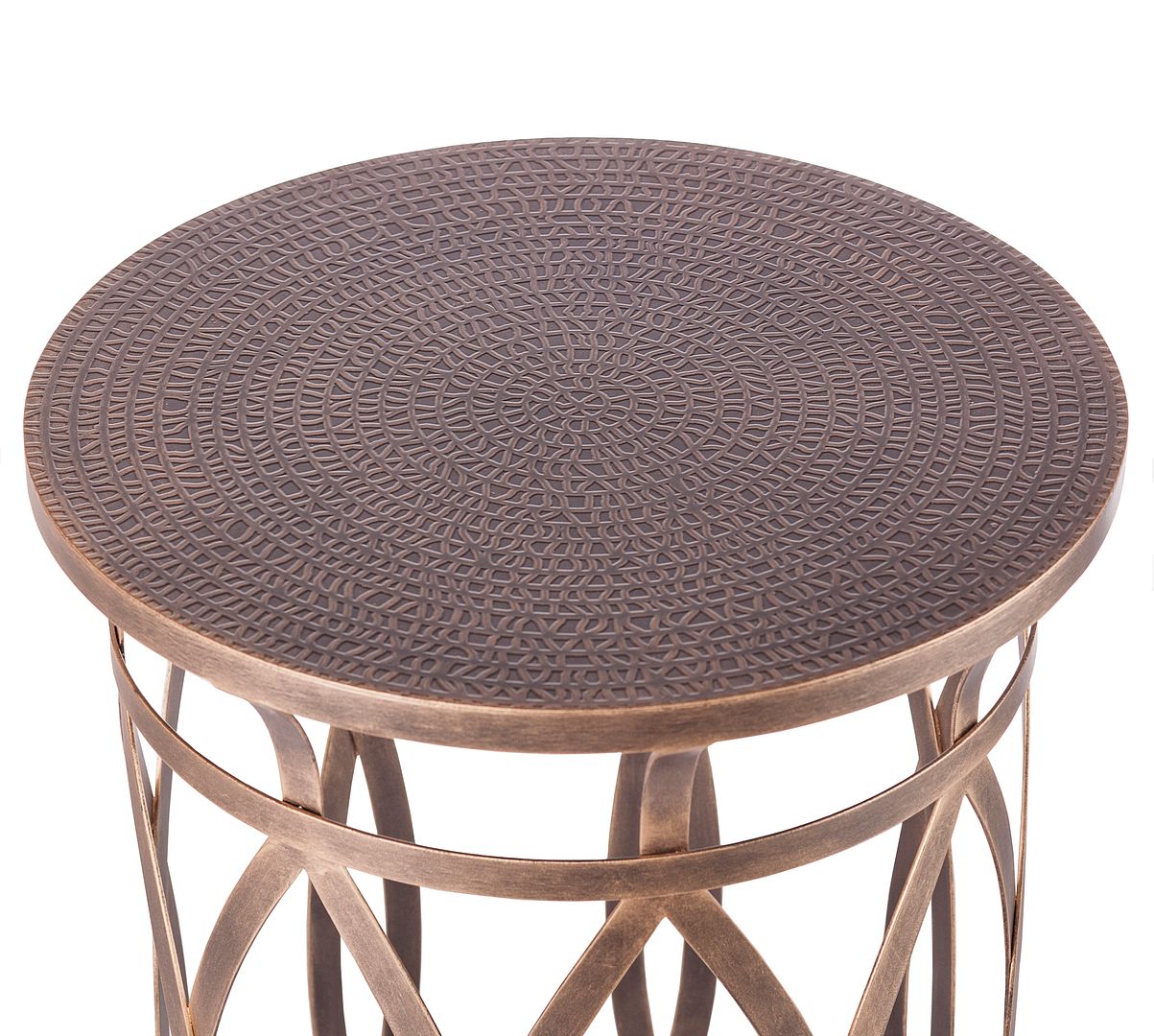 Round Iron Side Table with Cross Legs in Brass Finish