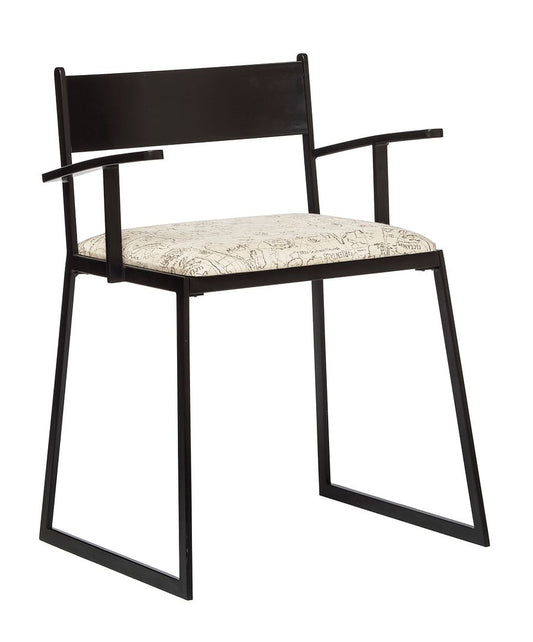 Black Metal Dining Chairs with Upholstered Seat - Set of 2