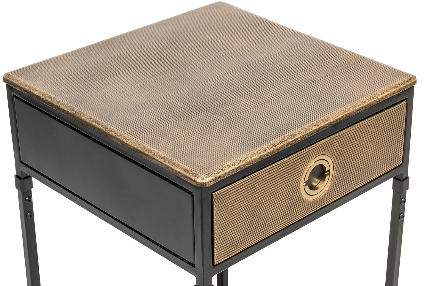 Black Bedside Table with Storage Drawer and Gold Finished Textured Top