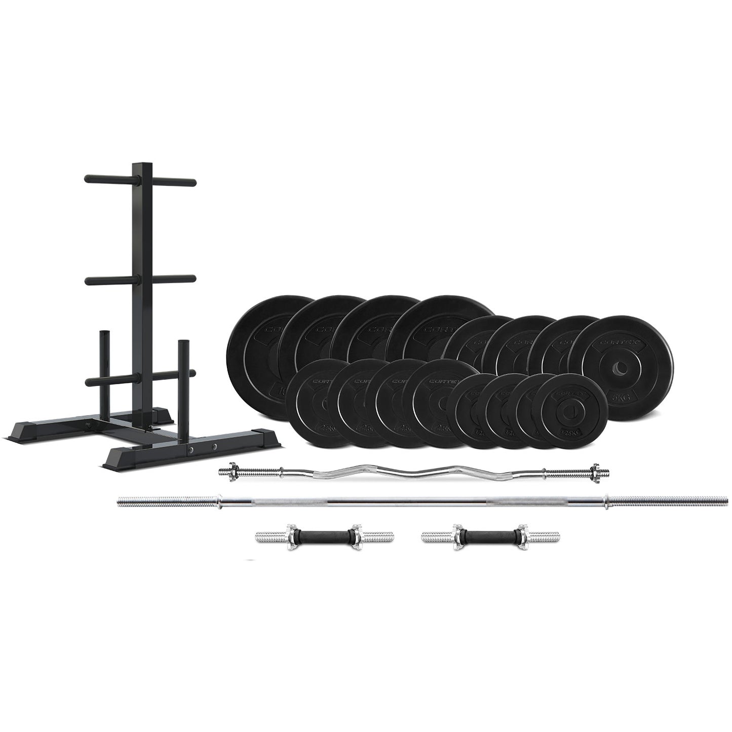 CORTEX 90kg EnduraCast Barbell Weight Set with Weight Tree