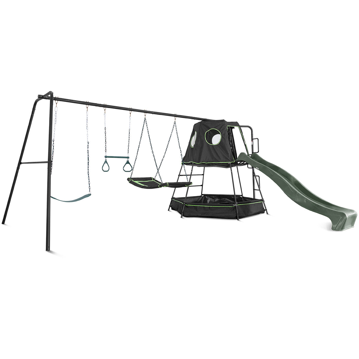 Lifespan Kids Pallas Play Tower with Metal Swing Set in Green Slide