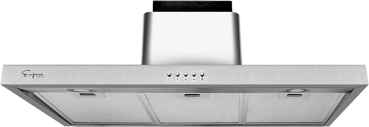 Empava 90cm Wall Mount Range Hood with Push Button Controls - Ducted Exhaust Kitchen Vent - 3 Speed Fan - Permanent Filter - LEDs Light in Stainless Steel