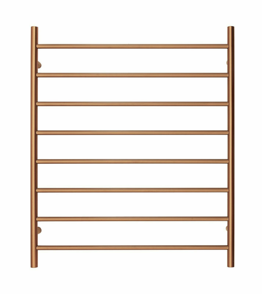 Premium Brushed Rose Gold Heated Towel Rack - 8 Bars, Round Design, AU Standard, 1000x850mm Wide