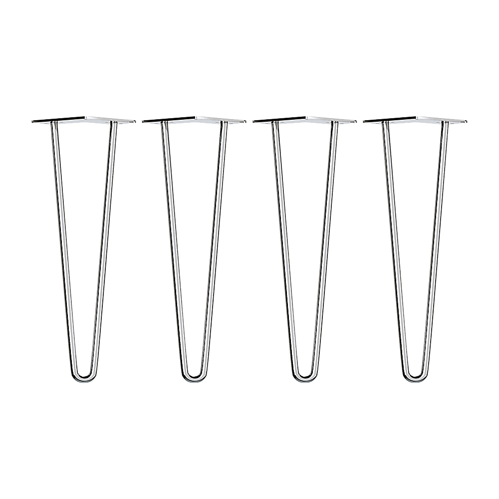Set of 4 Chrome Retro Hairpin Table Legs 12mm Steel Bench Desk - 41cm